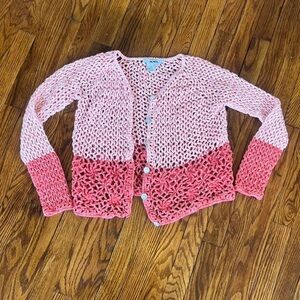 Acorn Pink Ombre Open-Knit Cardigan Sweater